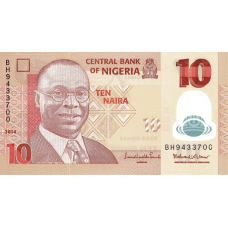 P39e Nigeria - 10 Naira Year 2014 (Polymer)